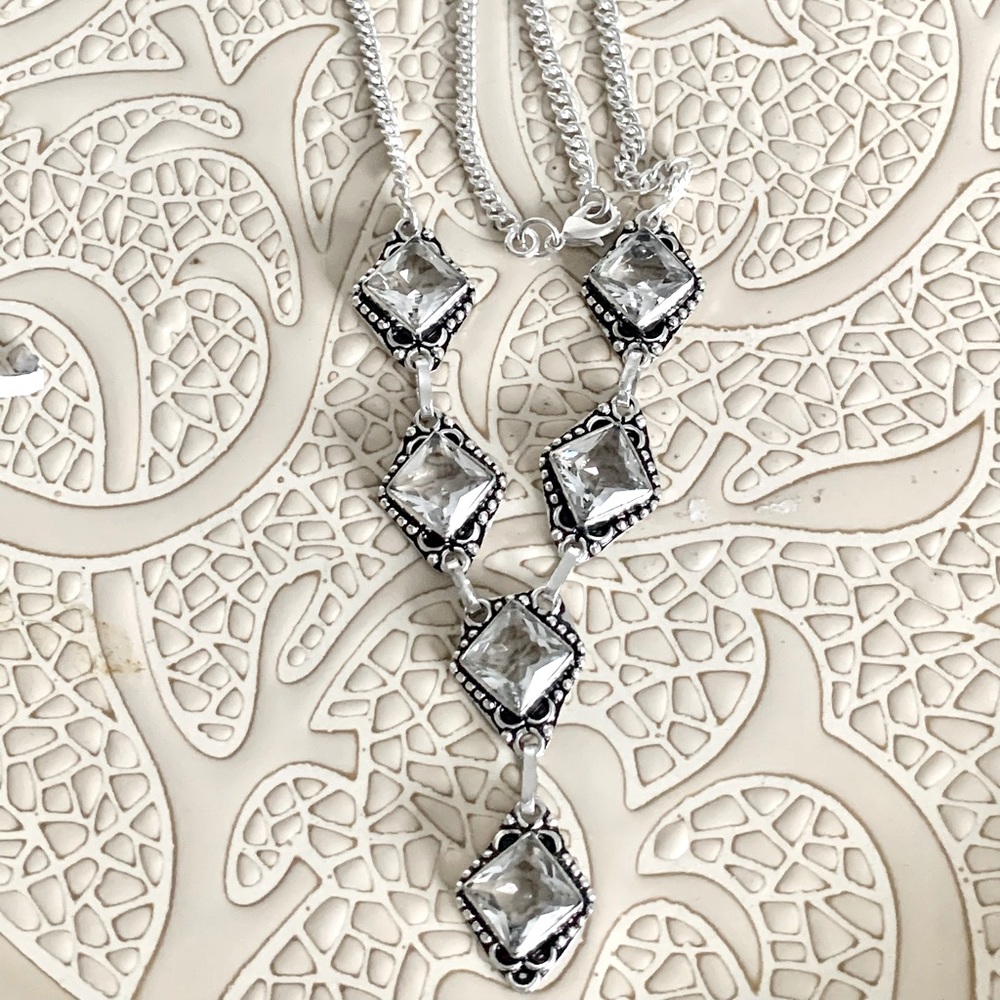 🛍️NEW🛍️CLEAR CRYSTAL & STERLING SILVER HANDCRAFTED NECKLACE